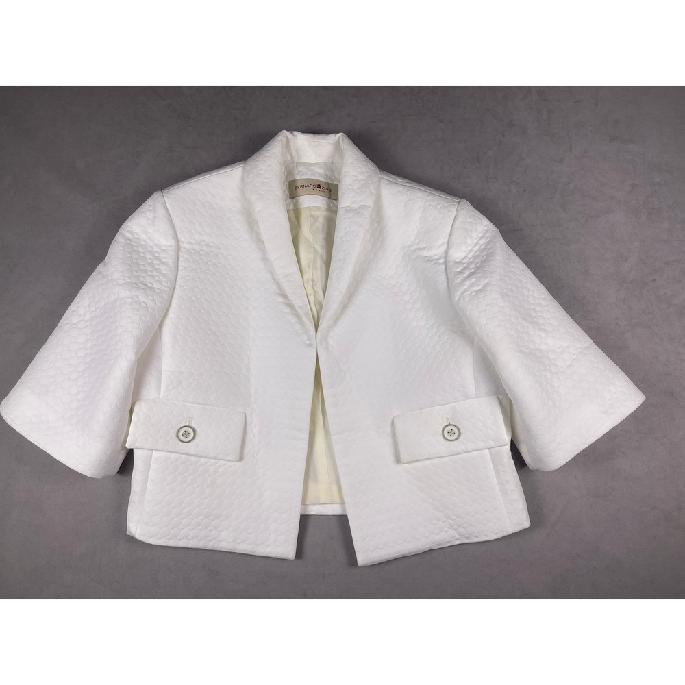 Bernard Zins Paris White Textured Geometric‎ Shawl Lapel Blazer Jacket Size 6